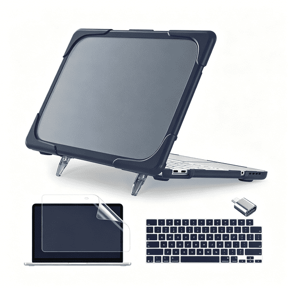 GJX Heavy Duty Case for Macbook Neo 13 Inch 2026 Release Model A3404 A18 Pro Chip, Ergonomic Foldable Kickstand (Holds 22Lbs) Matte Translucent Shockproof Cover, Indigo