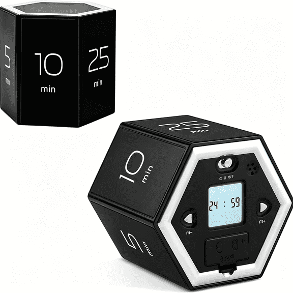 GJX Hexagon Flip Timer,Cube Countdown Clock with Lcd Digital Display,Magnetic Suction,Mute Alarm Modes,Ideal for Study,Office,Gym,Kitchen,Black