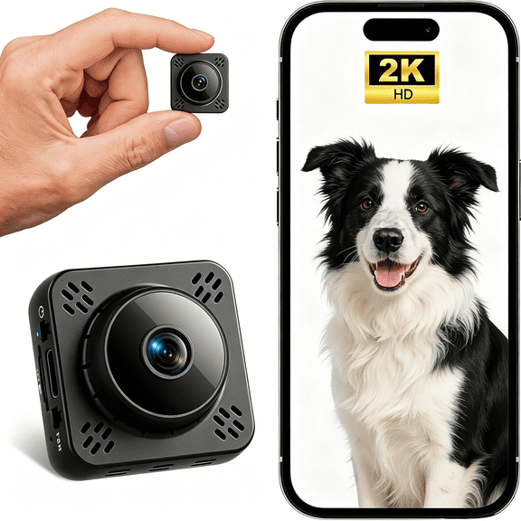 GJX Hidden Camera, Mini Nanny Cam Wireless with Free Cloud, 2K Hd Security Camera Wifi/Offline Recording, Motion Detection & Night Vision for Pet/Baby Monitor with Magnetic Mount