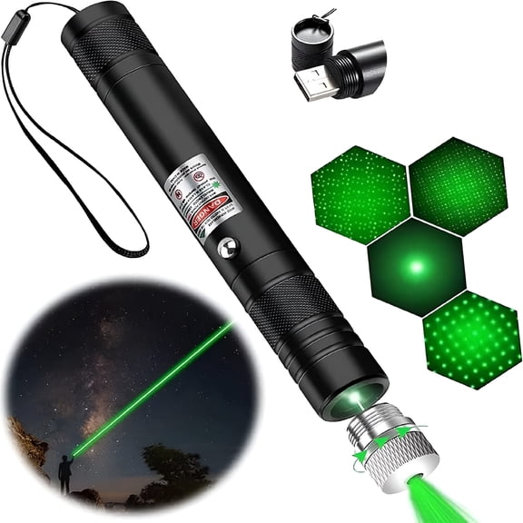 GJX High Power Green Laser Pointer, Rechargeable USB Long Range Pen for Hiking, Presentations, and Teaching, Aluminum
