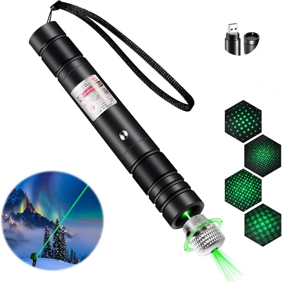 GJX High Power Green Laser Pointer with USB Charging, Long Range Beam for Hiking, Camping, Astronomy, and Outdoor Navigation