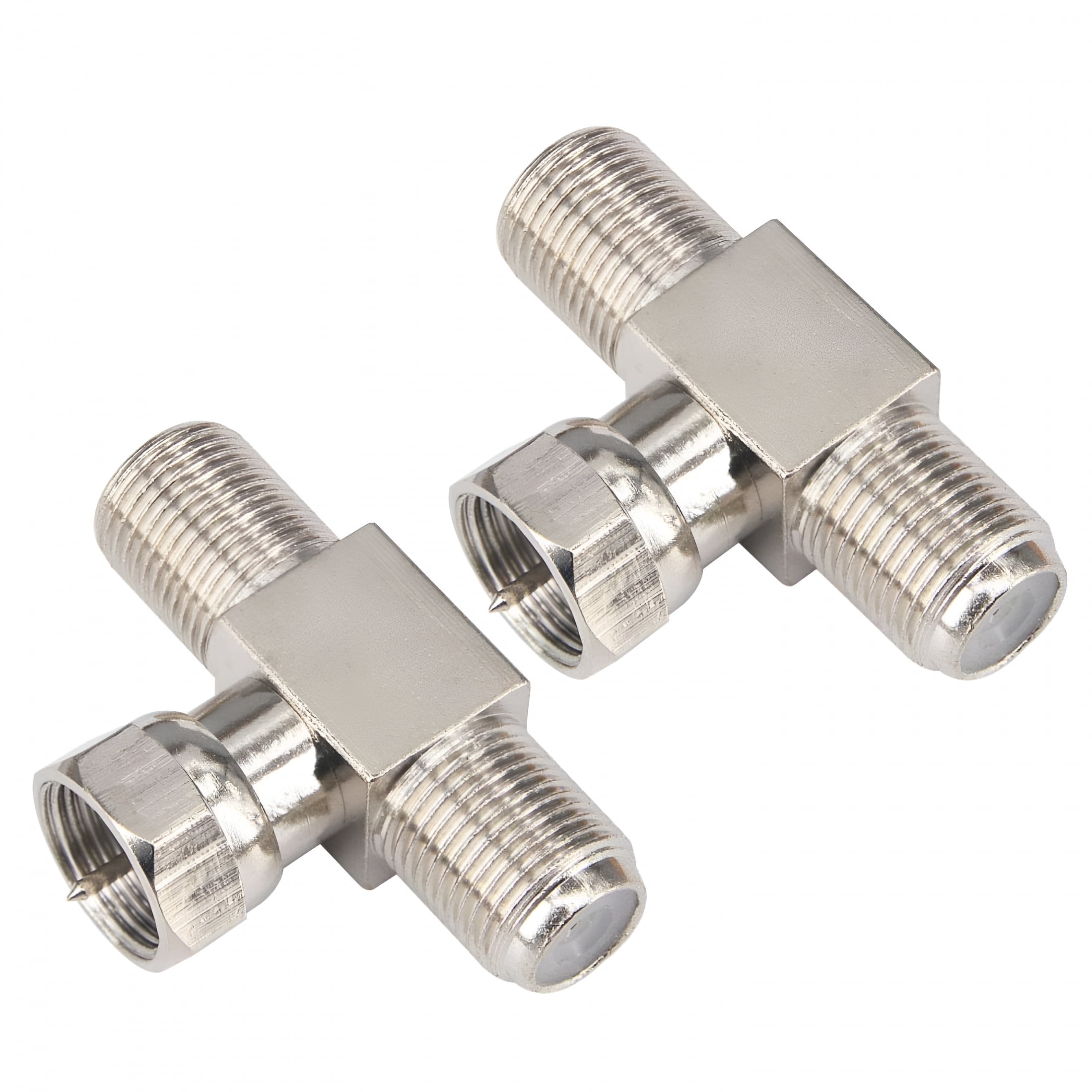 GJX High-Quality Pack of 2 F-Type RG6 Coaxial Cable Connector Splitter Combiner - 3 Way T-Shape F Male to Dual Female Coax Adapter for Satellite TV MATV CCTV and Various