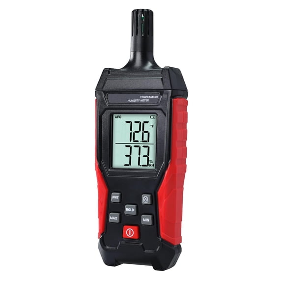 GJX Humidity Temperature Meter,High Precision Digital Psychrometer Hvac with Ambient Temperature Handheld Hygrometer Moisture Meter W/Data Hold,Min/Max,4 Digits Display Backlit