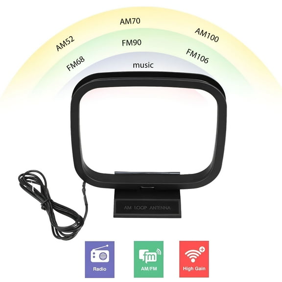 GJX Indoor AM FM Loop Antenna With 2 Pin Bare Wire Connector, Foldable Base Table Top Design for Home Stereo Receiver Radio, ABS Material Signal Boost for Analog and Digital Audio Systems