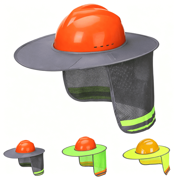 GJX Industrial Hard Hat Sun Shield,Grey,Mesh,Reflective,Full & Standard Brim,Hard Hat Accessory,Hard Hat Sun Shade Full Brim