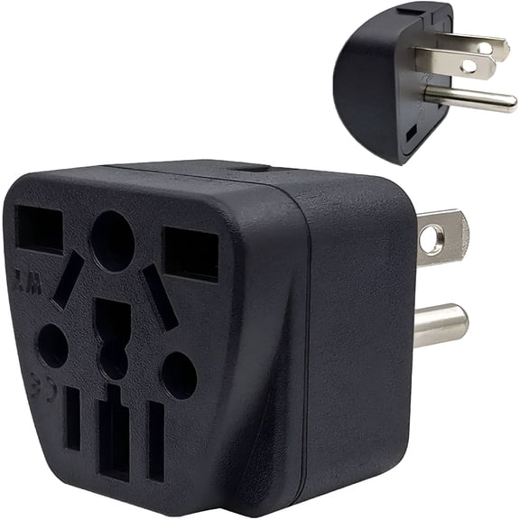 GJX International Travel Plug Adapter - EU/UK/AU/CN to USA Type B 3 Prong Grounded Outlet - Compact Mini Power Charger Converter for Smartphones, Laptops, and Small Electronics (Black)