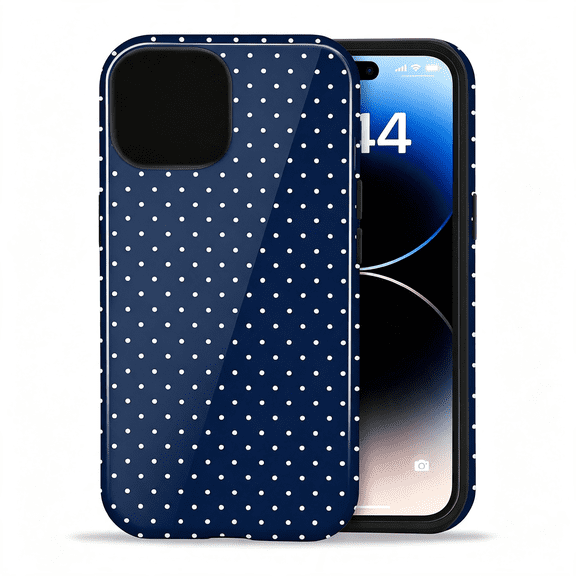 GJX for Iphone 13/14 Cute Polka Dot Phone Case,Blue|Polka Dot Phone Case,Summer Aesthetic Design for Women Girls Fall Chic Girly Pretty Dual Layer Hybrid Protection Elegant