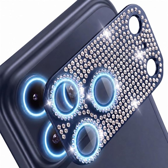 GJX for Iphone 17 Pro Max Camera Lens Protector,Diamond Glitter,Blue,Electroplated Aluminum Frame,9H Sapphire Tempered Glass,Ultra Hd Anti-Glare,1:1 Full Coverage,Strong Adhesive,Case Friendly