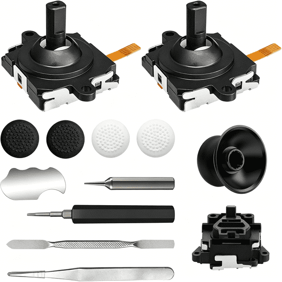 GJX Joystick Replacement Kit for Oculus Quest 2 Controller,Repair Kit for Me-Ta Quest 3 Controller,Include 2 Joysticks,T5 Screwdriver,Tweezer,Pry Tool,4 Thumbstick Grips