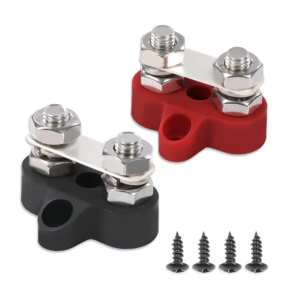 GJX Junction Block Power Post Insulated Terminal Stud Battery 5/16" Ring Battery Terminal Red Black 2Pc