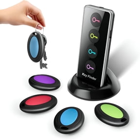 GJX Key Finder Locator with Sound,100Ft Rf Item Tracker Tags with Led Light,80Db+ Loud Beep Wireless Remote Finder for Keys,Wallets,Tv Remotes,Phones-4 Receivers,Easy for Seniors