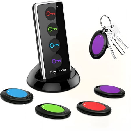 GJX Key Finder Wireless Rf Locator with 80Db+ Loud Beep&Led Light,131Ft Range,No App Needed,1 Rf Transmitter&4 Receivers,Item Tracker for Keys,Tv Remote,Wallet,Pet,And Glasses