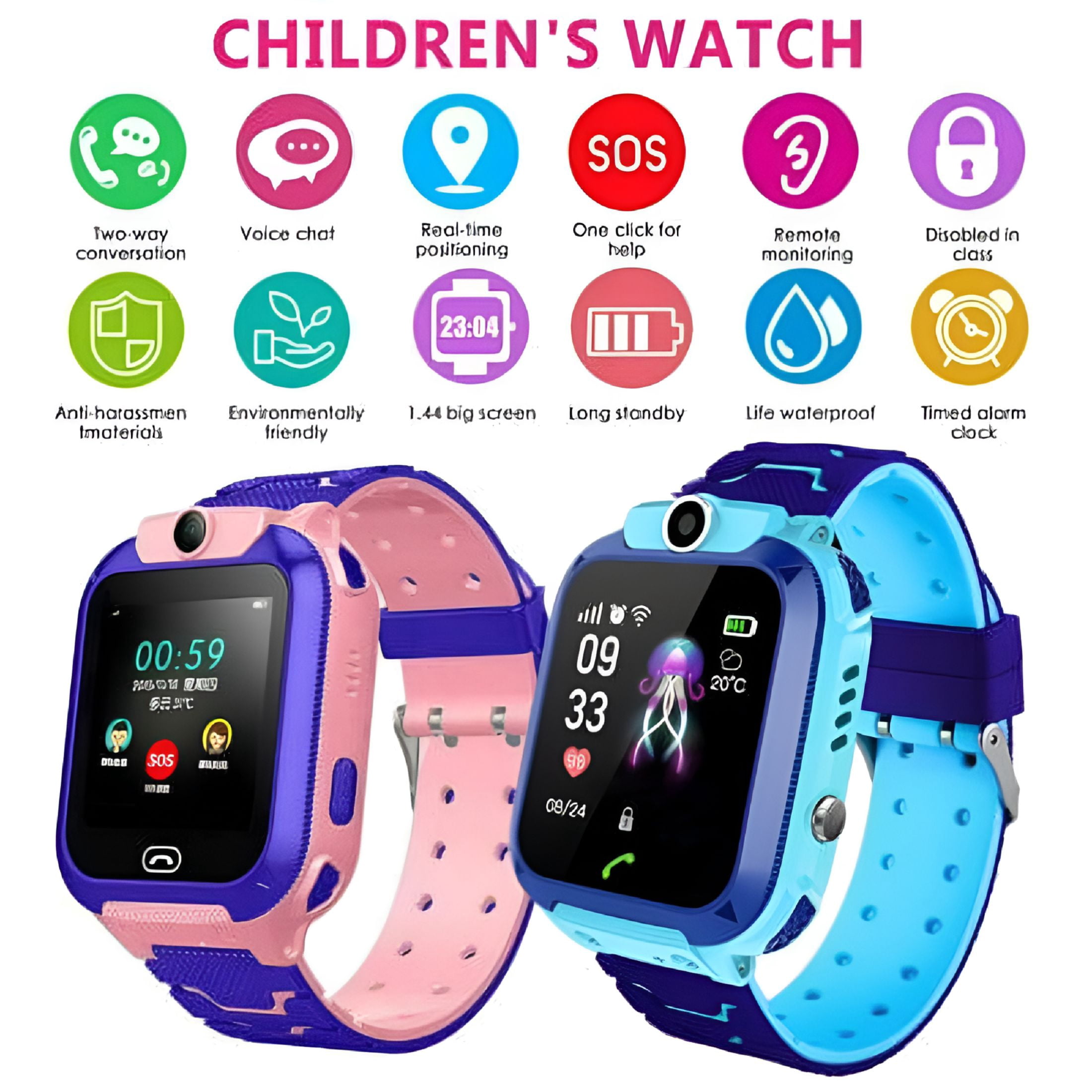 Kid GPS Tracker with Phone Smartwatch for Boys Girls 3-12 Years Old with Two-Way Call SOS Anti-Lost Games Camera, Child 