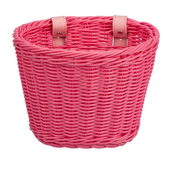 GJX Kids Scooter Basket,Flexible Pe Wicker Material Scooter Front Basket for Kids,Breathable Hollow Design Long-lasting Plastic Construction Kids Skateboard Basket,Pink