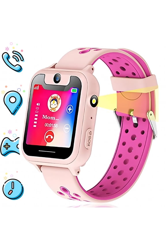 Kids Smartwatch, GPS Tracker, SOS, Camera, Games, T-Mobile Compatible, Pink