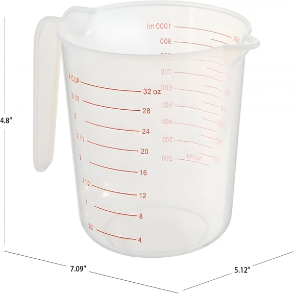GJX Kitchen Measuring Cup,4-Cup/32Oz Capacity,Clear Bpa-Free Plastic,Dual Scale Markings,Microwave Safe with Easy-Pour Spout and Ergonomic Handle for Cooking and Baking