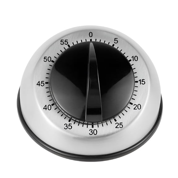 GJX Kitchen Timer 60 Minutes Stainless Steel Kitchen Timer Mechanical Wind-Up Timer Clockwise Time Reminder Food Cooking Time Analogue Clock(Black)
