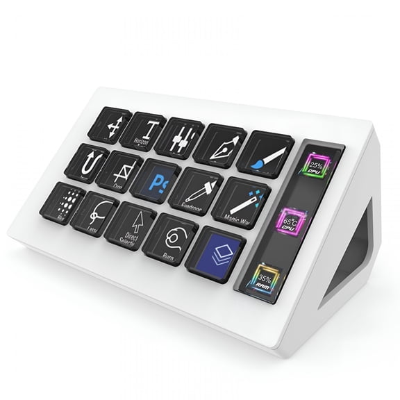 GJX LCD Custom Keyboard 15 Macro Keys Studio Controller, Trigger Actions in Apps and Software, Works with PC