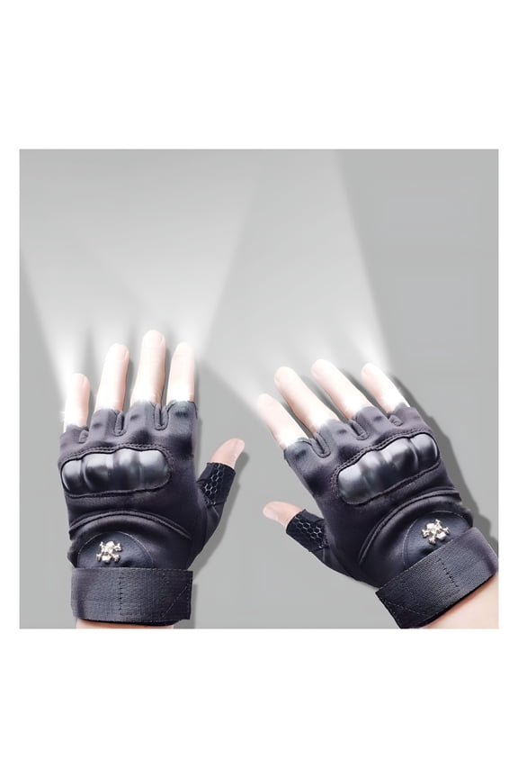 LED Flashlight Gloves, Half Finger Lighted Gloves for Men and Women, Flashlight Gloves with 8 LEDs, Cool Gadgets for Christmas and Birthday Gifts