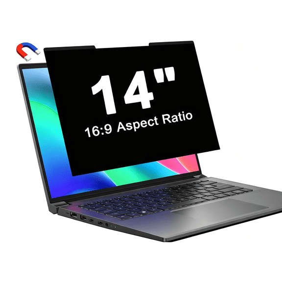 GJX Laptop Privacy Screen 14 " Magnetic(16:9 Aspect Ratio) Removable | Anti Spy Blue Light Glare Laptop Privacy Screen Filter Matte for Dell/Hp/Acer/Lenovo Asus/Thinkpad