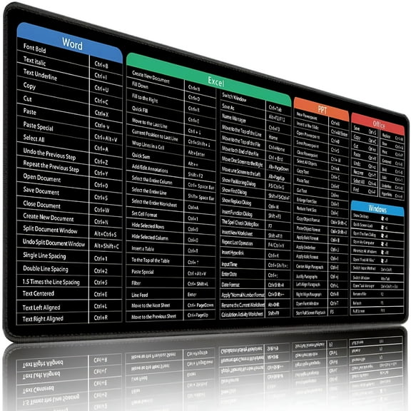 GJX Large Excel Cheat Sheet Desk Pad, Word and Excel Pad Shortcut Mouse Pad, Get Excelpad Spreadsheet Quick Shortcut Mat, Pc Office Extended Gaming Mousepad, Non-slip Stitched Edge