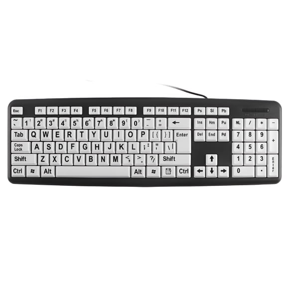 GJX Large Print Keyboard for Seniors & Visually Impaired - USB Wired 107-Key Ergonomic Keyboard with Spill-Resistant Design | 440x140mm ABS Plastic Keyboard