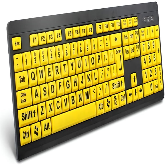 GJX Large Print USB Wired Keyboard, Full Size Quiet Typing for PC & Laptop, Black
