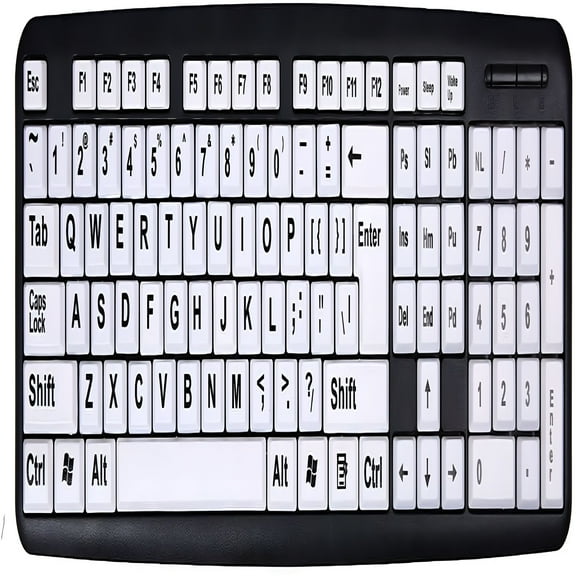 GJX Large Print Wired Keyboard with Numeric Keypad, High Contrast USB Computer Keyboard, Spill Resistant Plug and Play for Visually Impaired, Seniors, Windows Mac