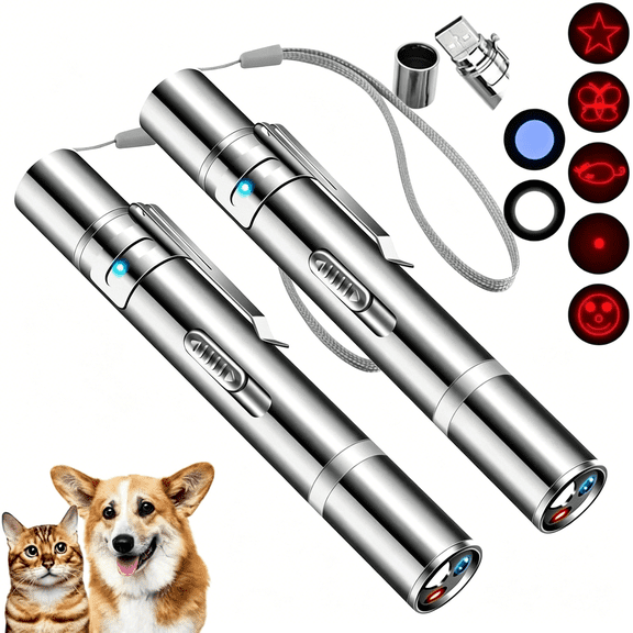 GJX Laser Pointer, Cat Toys, Cat Laser Pointer with 3 Light Modes & 5 Fun Patterns,Portable Interactive Kitten Pet Bird Dog Cat Mouse Toy for Fun Chase Play Exercise(2Pcs)