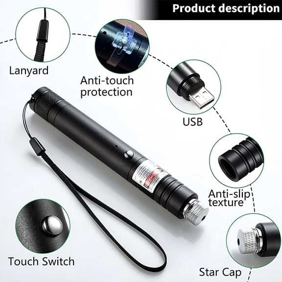 GJX Laser Pointer, Tactical Flashlights 2000 Metres Green Long Range High Power Handheld Flashlight, Rechargeable Laser Pointer for USB, Wireless Presenter