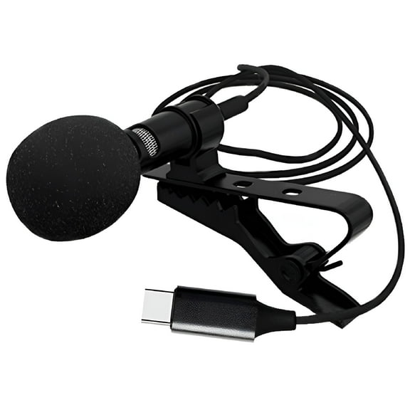 GJX 2026 New Lavalier Mic Mini Lavalier Microphone Small Wired Condenser Microphone Type-C Recording Mic for Smartphone with Pu Bag(Black)