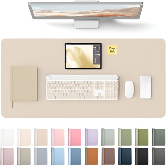 GJX Leather Desk Pad Protector,Large Mouse Pad,Non-Slip Pu Leather Desk Blotter,Waterproof Writing Pad for Office and Home (31.5"X 15.8",Eggshell)