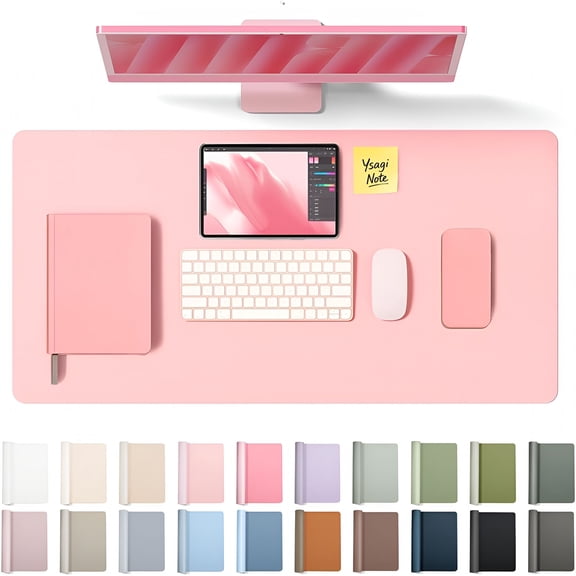 GJX Leather Desk Protector,Office Mat,Large Mouse Mat,Non-Slip Pu Leather Blotter,Laptop Pad,Waterproof Writing Pad for Office and Home (Light Pink,23.6"X 13.8")