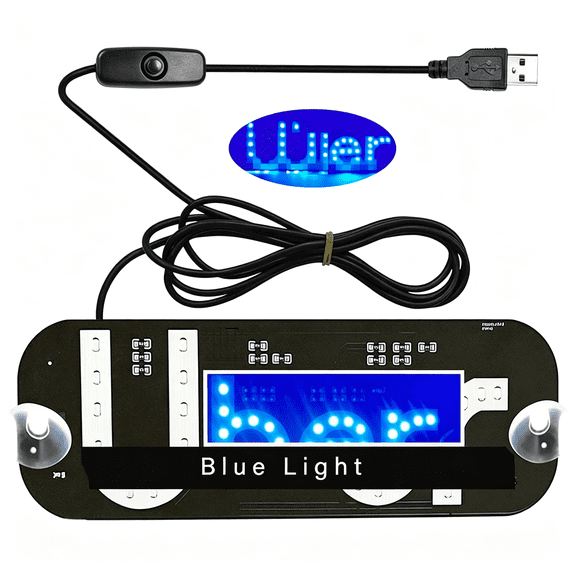 GJX Led Light Signs for Car,Glow Led Sign Decal Stickers with Suction Cups Flashing Hook on Car Window Led Bright Lights Usb Plug Blue Car Stickers