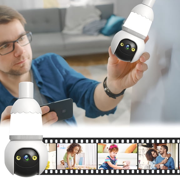 GJX Light Bulb Security Camera 5G & 2.4Ghz Wireless Outdoor Indoor Camera with Night Vision, Motorized Video Monitor Camera, Motion Detection, 360 Remote Viewing and Real-Time Alerts