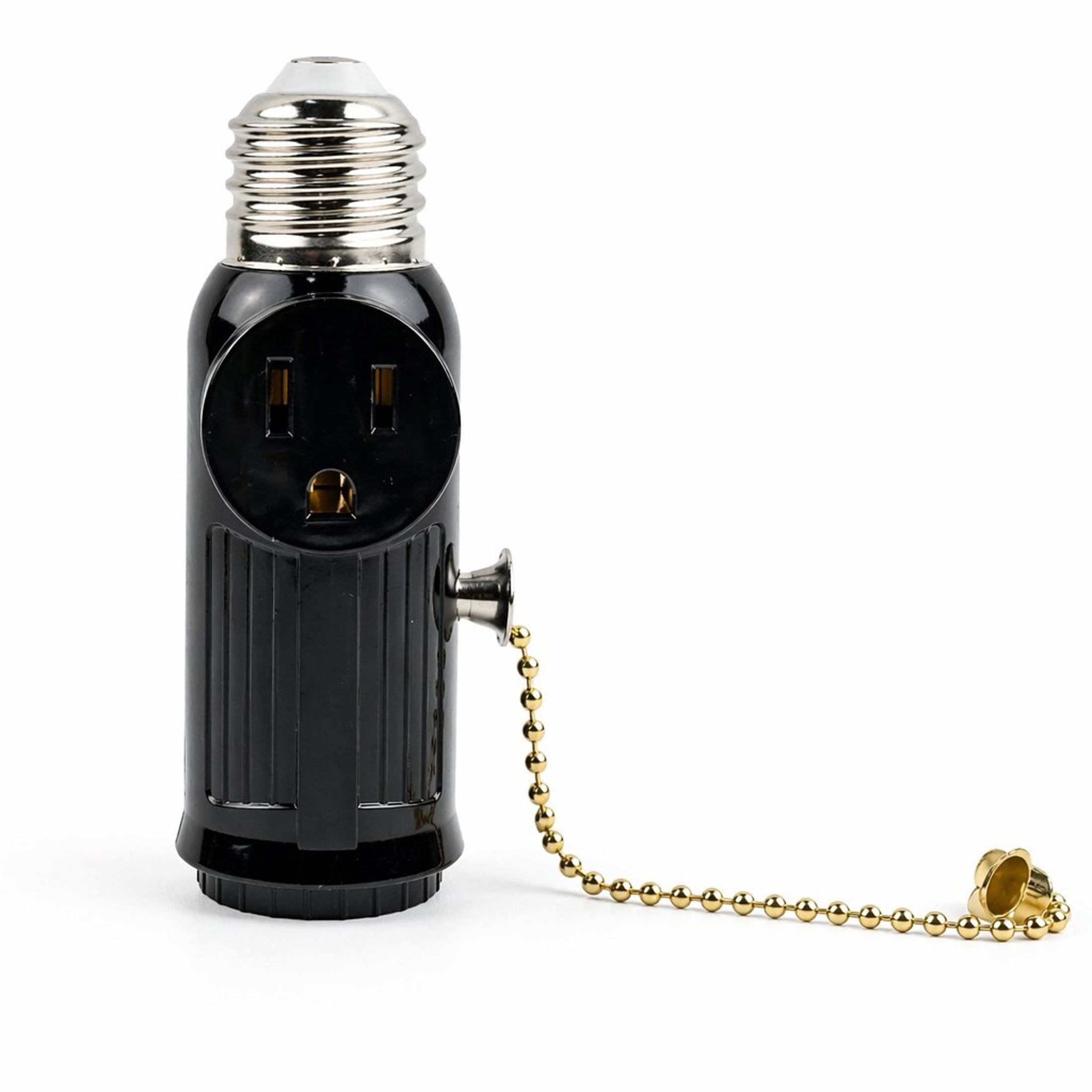 GJX Light Socket to Plug Adapter,3 Prong Light Bulb Outlet Adapter with Pull Chain Switch Control E26 E27 Both Sides Support Heat-Resistant Materials Black