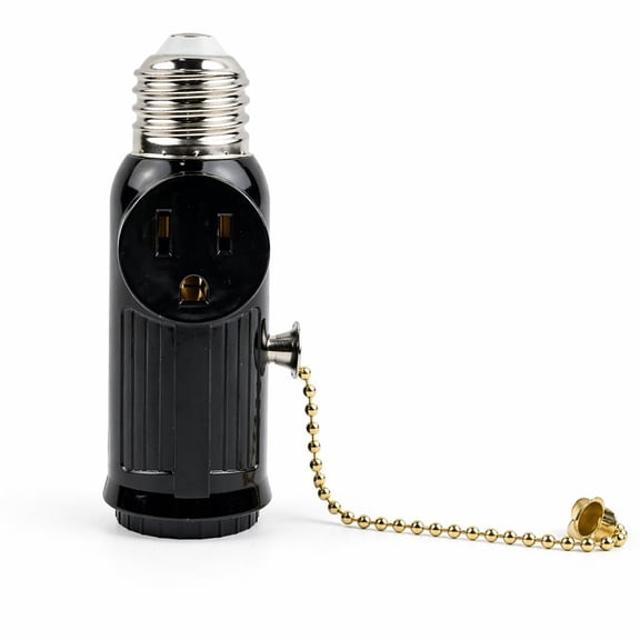 GJX Light Socket to Plug Adapter,3 Prong Light Bulb Outlet Adapter with Pull Chain Switch Control E26 E27 Both Sides Support Heat-Resistant Materials Black