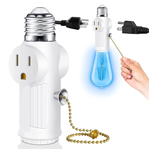 GJX Light Socket to Plug Adapter,Both Sides 3 Prong Light Bulb Outlet Socket Adapter,Fcc Listed Heat-Resistant Materials Light Bulb Plug Adapter for Expansion Socket,for Garage Porch-White
