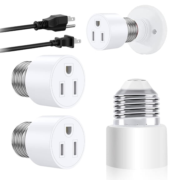 GJX Light Socket to Plug Adapter,Convert Light Bulb Socket to Outlet Adapter,2/3 Prong E26 Base Screw in Outlet Socket for Camera Garage Porch,2 Pack White