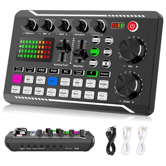 GJX Live Sound Card Audio Mixer Podcast, Voice Changer for Sound Effects Board for Microphone Karaoke