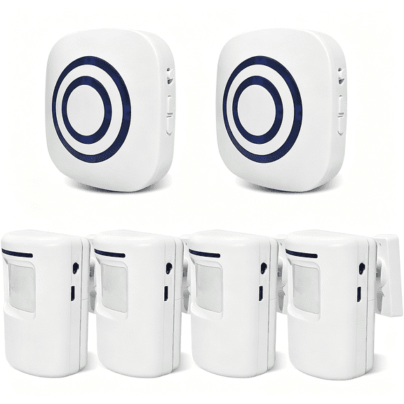 GJX Long Range Wireless Driveway Alarm- Security Driveway Alert,Motion Detector Driveway Motion Sensor Alarm to Monitor and Protect Home Property (2 Plug-In Receivers and 4 Motion Sensors)