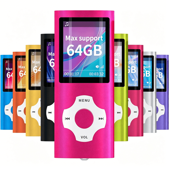 GJX MP3 Player Portable Music Player,1.8 Inch LCD Screen with Video/Voice Record/FM Radio/E-Book/Photo Viewer,Max Support 64GB Pink