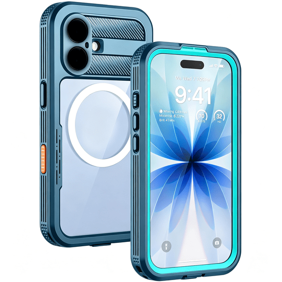 GJX Magnetic for Iphone 17 Case,Ip68 Waterproof,Dustproof,Compatible with Built-In Screen Protector,Full Body,Heavy Duty,Rugged Phone Cover,6.3 Inch,Blue