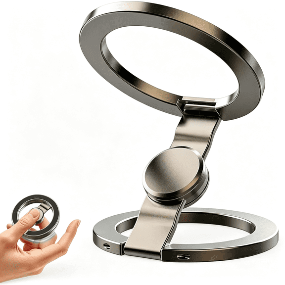 GJX Magnetic Phone Stand Fidget Spinner,2-In-1 Foldable Phone Holder with Dual Magnetic Rings,360 Rotation 270 Flip,Strong U2019Safe Compatible Stand for Desk Car Gym (Black)