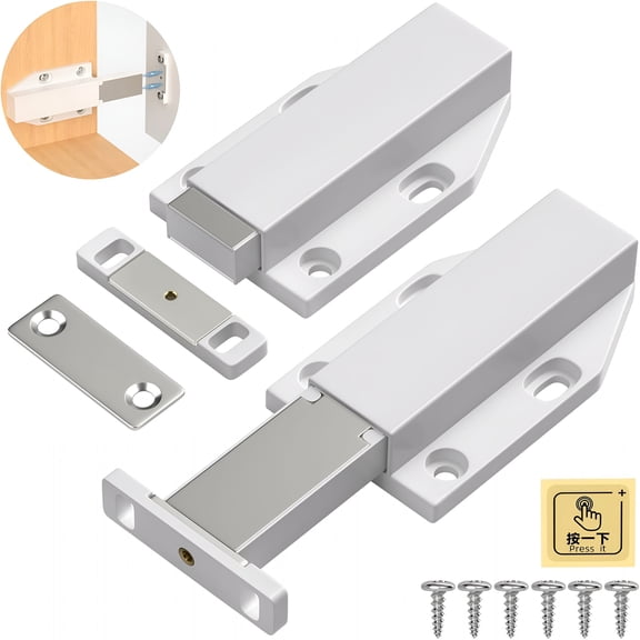 GJX Magnetic Push Latch Heavy Duty Push to Open Cabinet Hardware Magnetic Touch Latches for Large Door Push Release Latches Kitchen Drawer Push Catch Press Out Latch (White, 2 Pack)