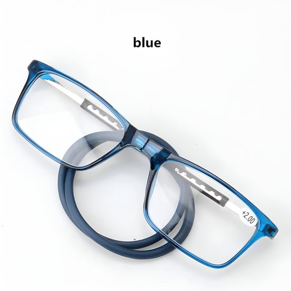 GJX Magnetic Reading Glasses for Women Men,Portable Hanging Glasses Computer Readers Glasses,Telescopic Feet Magnetic Glasses Hang in Neck Anti-lost Light Blue +2D