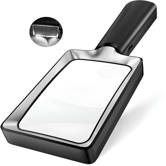 GJX Magnifying Glass with Light,20 Led Large Handheld Lighted Magnifier Rectangle Illuminated Magnifying Glass for Seniors Reading,Low Vision,Close Work&Inspection(Black)