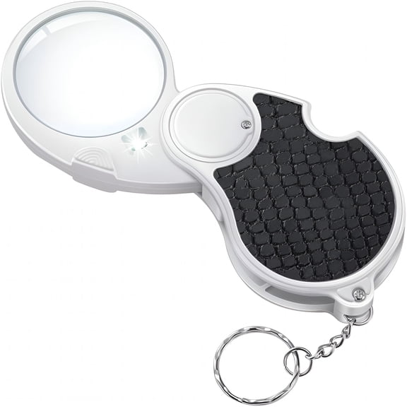 GJX Magnifying Glass with Light,Handheld Pocket Magnifier Small Illuminated Folding Hand Held Magnifier for Reading Coins Hobby Travel - 45 Mm Diameter