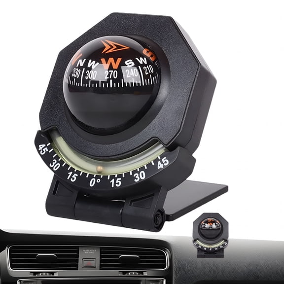 GJX Marine Compass for Boats and Cars, Portable Dashboard Navigation Tool with Glow-In-The-Dark Dial, 180 Degree Adjustable Mount and Built-In Slope Meter