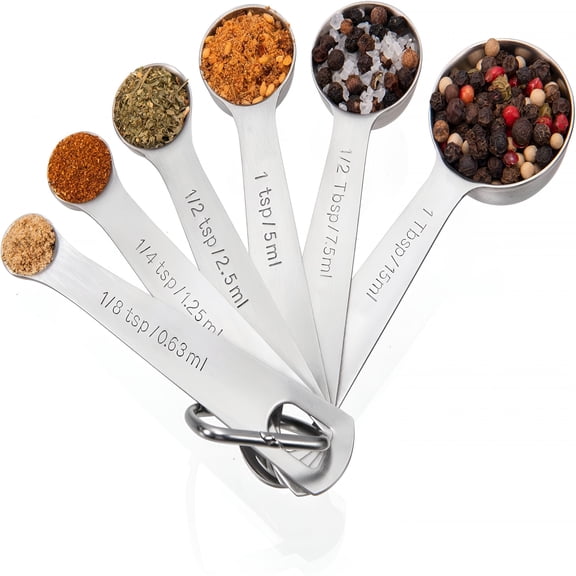 GJX Measuring Spoons Set of 6-18/8 Stainless Steel Heavy Duty Teaspoons Tablespoons with Engraved Metric&Us Measurements,Metal Measure Spoon for Dry and Liquid Ingredients,Dishwasher Safe